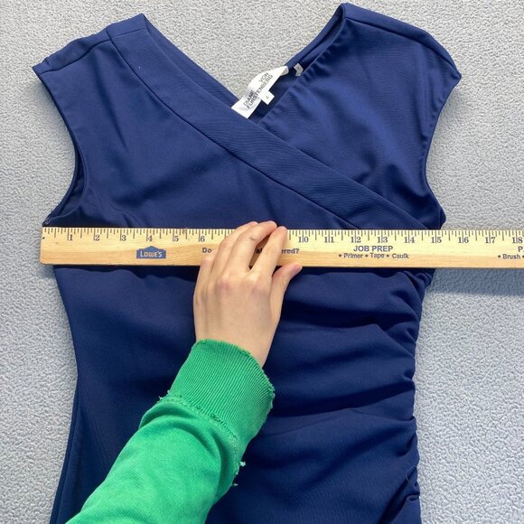 Diane von Furstenberg Cap Sleeve Ruched Jersey Dress Navy Size 6 - Picture 4 of 11